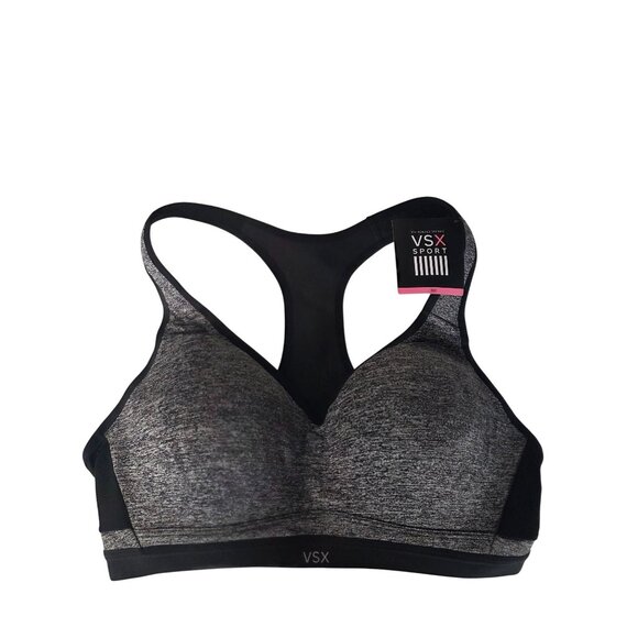 Victorias Secret VSX Sport Heather Gray Racerback Sports Bra 38C Black & Gray - Picture 1 of 7